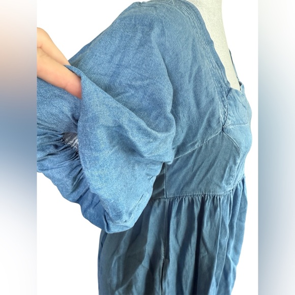 Hem & Thread Solid Blue Square Neck Babydoll Dress- Medium - Picture 4 of 12